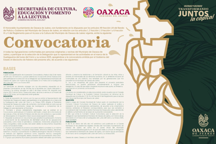 Continúa abierta Convocatoria para seleccionar a la Delegación que representará a la capital en la Guelaguetza 2025