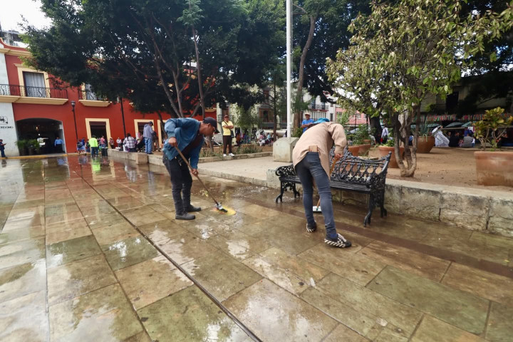 Refuerzan limpieza en el Centro Histórico con intervención en la Alameda de León